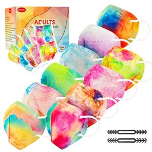 aotdaou kn95 masks for adults individually wrapped - colorful tie dye design face masks for women, 10 assorted colors comfortable breathable 5 layer filter efficiency ≥95% masks, 60pcs