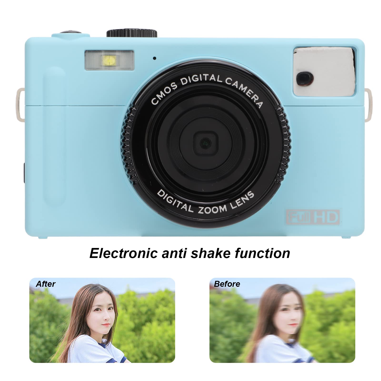 Digital 1080P FHD Mini Video Camera 24MP with 3 inch LCD Screen, Portable Micro Single Mirrorless Camera 16X Digital Zoom, Rechargeable Students Compact Pocket Camera, for Kids,Adult,Beginners(Blue)