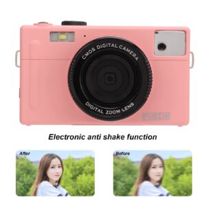 Digital 1080P FHD Mini Video Camera 24MP with 3 inch LCD Screen, Portable Micro Single Mirrorless Camera 16X Digital Zoom, Rechargeable Students Compact Pocket Camera, for Kids,Adult,Beginners(Pink)