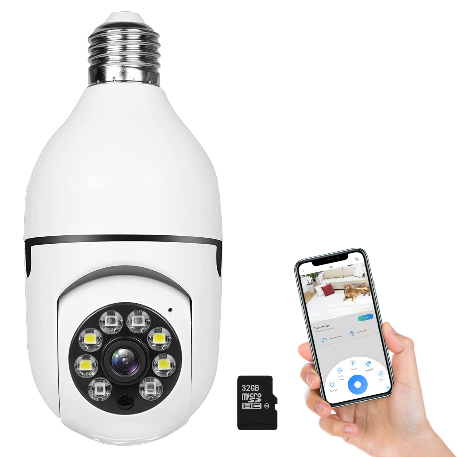 360 Camera, Light Bulb Camera Full HD 1080P, 5GHz WiFi Camera with 18 Mth Cloud Storage, Night Vision Motion Detection Wireless Camera Home Security Cameras, Home Baby, Pet Monitor