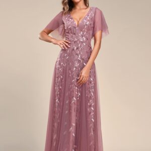 Ever-Pretty Women's Sequin Sparkly V-Neck Short Sleeve Maxi Evening Dress Prom Gowns Orchid US12