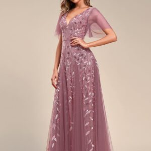 Ever-Pretty Women's Sequin Sparkly V-Neck Short Sleeve Maxi Evening Dress Prom Gowns Orchid US12