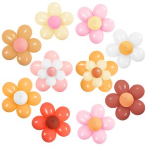 21 set colorful daisy flower balloon diy kit, 126pcs 10inch multicolor latex balloons, groovy hippie boho balloons, flower party decoration for baby shower anniversary wedding birthday party supplies