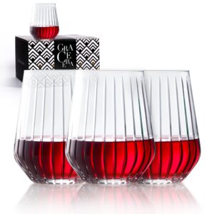 grace era stemless wine glasses set of 4 beverage cups, zelda collection, wine tumblers for red and white wine, water glasses, drinking glasses unique gift for women, men, wedding