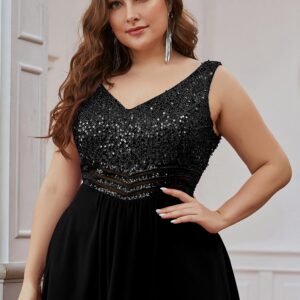 Ever-Pretty Plus Womens Plus Size Sequin V Neck Empire Waist High Low Bridesmaid Dresses Black US20