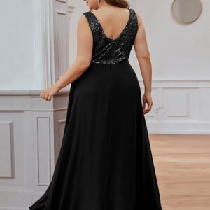 Ever-Pretty Plus Womens Plus Size Sequin V Neck Empire Waist High Low Bridesmaid Dresses Black US20