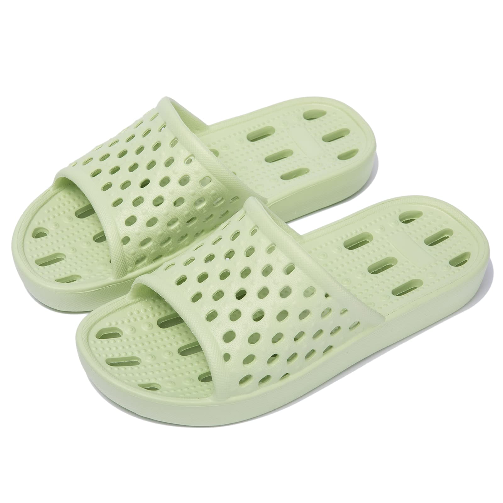 NewDenBer Women's Shower Sandals Plastic Waterproof Beach Gym Swimming Pool Bathroom Shower Shoes (9 Women / 7 Men, Green)