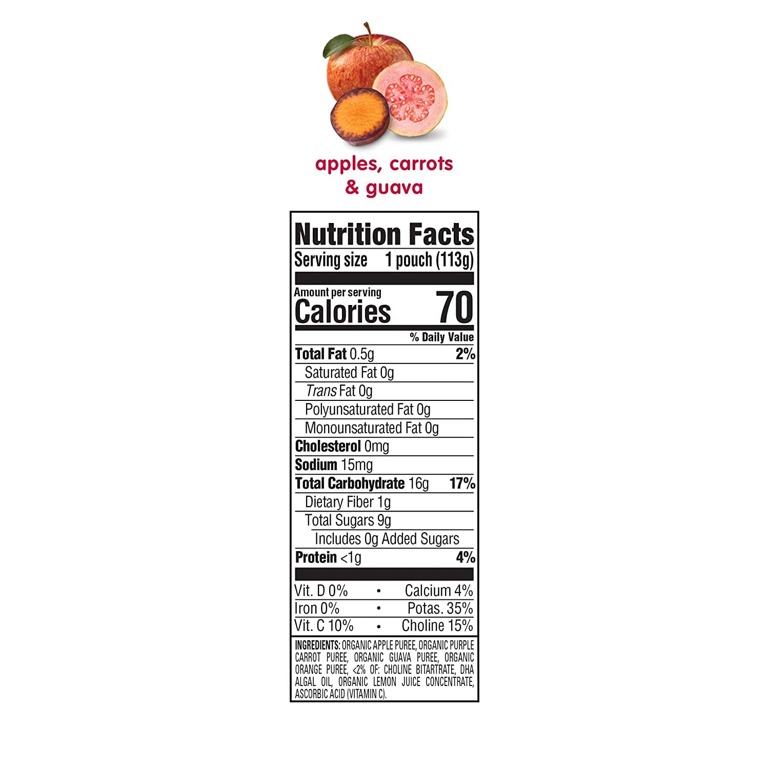 Happy Baby Organics Brain Support Blends Apples, Purple Carrots & Guava with DHA and Choline 4oz Pouch (Pack of 16)