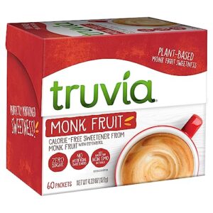 truvia calorie-free sweetener from the monk fruit packets, 60 count monkfruit box (pack of 1)