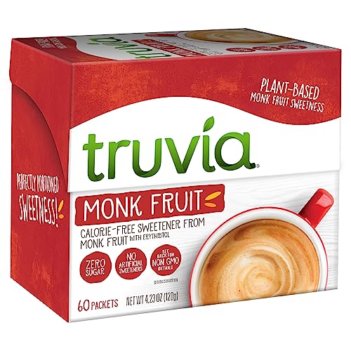 Truvia Calorie-Free Sweetener from the Monk Fruit Packets, 60 Count Monkfruit Box (Pack of 1)