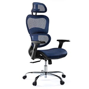 afo ergonomic home office 3d armrests and adjustable headrest, high back breathable mesh chairs for gaming, executive, supports up to 300 pounds, 28.1d x 26.5w x 48.03h inch, blue