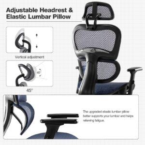 AFO Ergonomic Home Office 3D Armrests and Adjustable Headrest, High Back Breathable Mesh Chairs for Gaming, Executive, Supports up to 300 Pounds, 28.1D x 26.5W x 48.03H Inch, Blue