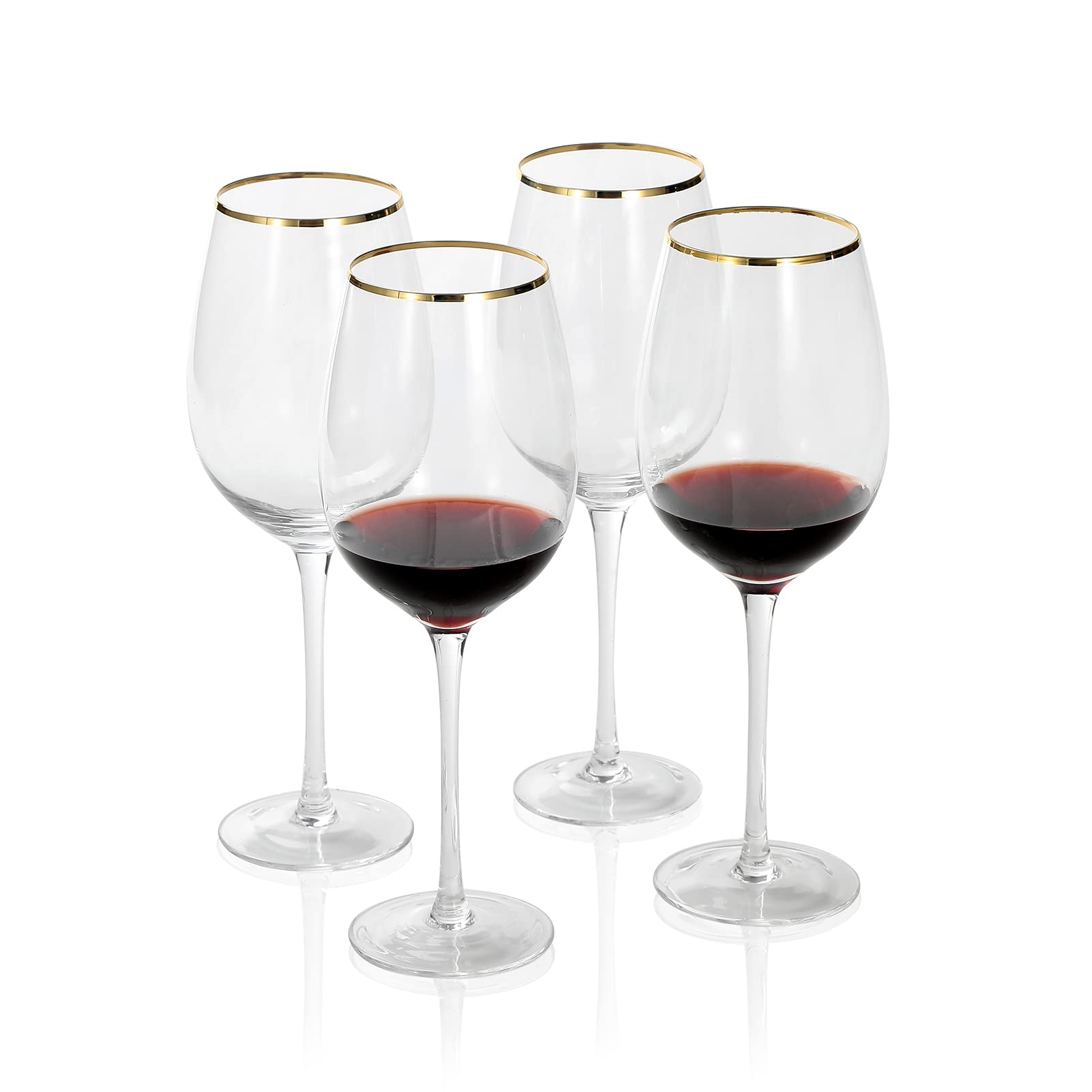 1500° C TABLETOP Gold Rim Stemmed Wine Glasses Set of 4, 21 oz. Crystal Clear Glassware with Long Stem for Red and White Wine