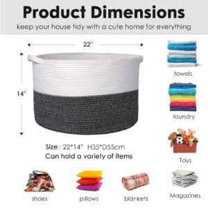 DECATHLON Extra Large Cotton Rope Basket 22" x 14" Woven Blanket Basket Living Room Laundry Hamper Nursery Basket with Handle Toy Comforter Towels Cushions Pillow Storage Organizer Bin