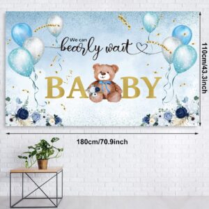 67 Pieces Bear Baby Shower Decorations Bearly Wait Bear Baby Shower Tablecloth Backdrop and Blue Brown Balloons Decorations for Kid Boy Girl Gender Reveal Birthday Party Supplies