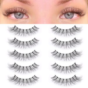 ksyoo long natural lashes with clear band lashes wispy,10-18mm cat eye lashes d curl strip lashes that look like extensions,3d natural fluffy faux mink false eyelashes natural look