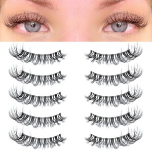 KSYOO Long Natural Lashes with Clear Band Lashes Wispy,10-18mm Cat Eye Lashes D Curl Strip Lashes That Look Like Extensions,3D Natural Fluffy Faux Mink False Eyelashes Natural Look