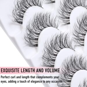 KSYOO Long Natural Lashes with Clear Band Lashes Wispy,10-18mm Cat Eye Lashes D Curl Strip Lashes That Look Like Extensions,3D Natural Fluffy Faux Mink False Eyelashes Natural Look