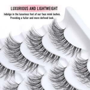 KSYOO Long Natural Lashes with Clear Band Lashes Wispy,10-18mm Cat Eye Lashes D Curl Strip Lashes That Look Like Extensions,3D Natural Fluffy Faux Mink False Eyelashes Natural Look