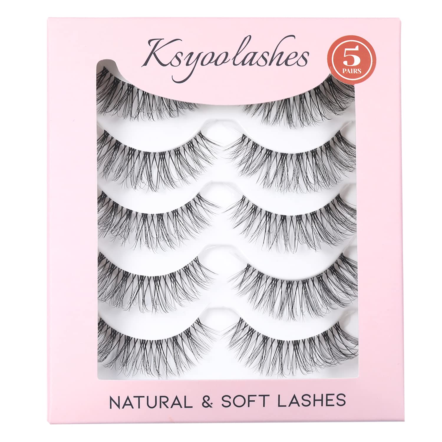 KSYOO Long Natural Lashes with Clear Band Lashes Wispy,10-18mm Cat Eye Lashes D Curl Strip Lashes That Look Like Extensions,3D Natural Fluffy Faux Mink False Eyelashes Natural Look