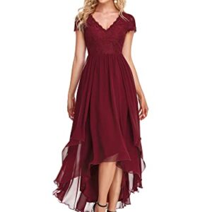 Ever-Pretty Women's A-Line Short Sleeves High Low Chiffon Formal Wear Dress Burgundy US8