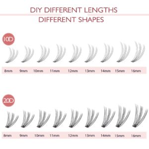 20D Lash Clusters, 240pcs Individual Lashes Extensions Volume Cluster Lashes, 10-14mm Mix Lengths 20 Roots C Curl 0.07mm Thickness eyelash and Apply Under your Lashes(10/11/12/13/14mm )