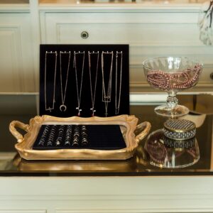 Yinkin 6 Pcs Black Velvet Jewelry Tray Display Organizer 100 Slots Ring Holder 17 Hook Necklace Display Stands for Selling Ring Display Foam Inserts