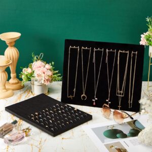 Yinkin 6 Pcs Black Velvet Jewelry Tray Display Organizer 100 Slots Ring Holder 17 Hook Necklace Display Stands for Selling Ring Display Foam Inserts