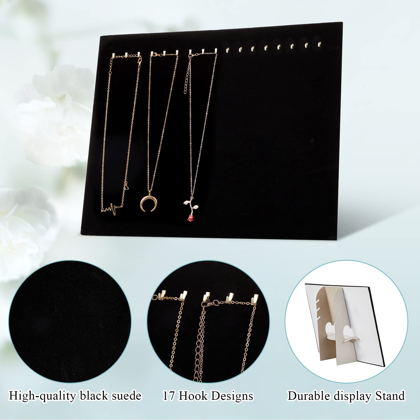 Yinkin 6 Pcs Black Velvet Jewelry Tray Display Organizer 100 Slots Ring Holder 17 Hook Necklace Display Stands for Selling Ring Display Foam Inserts