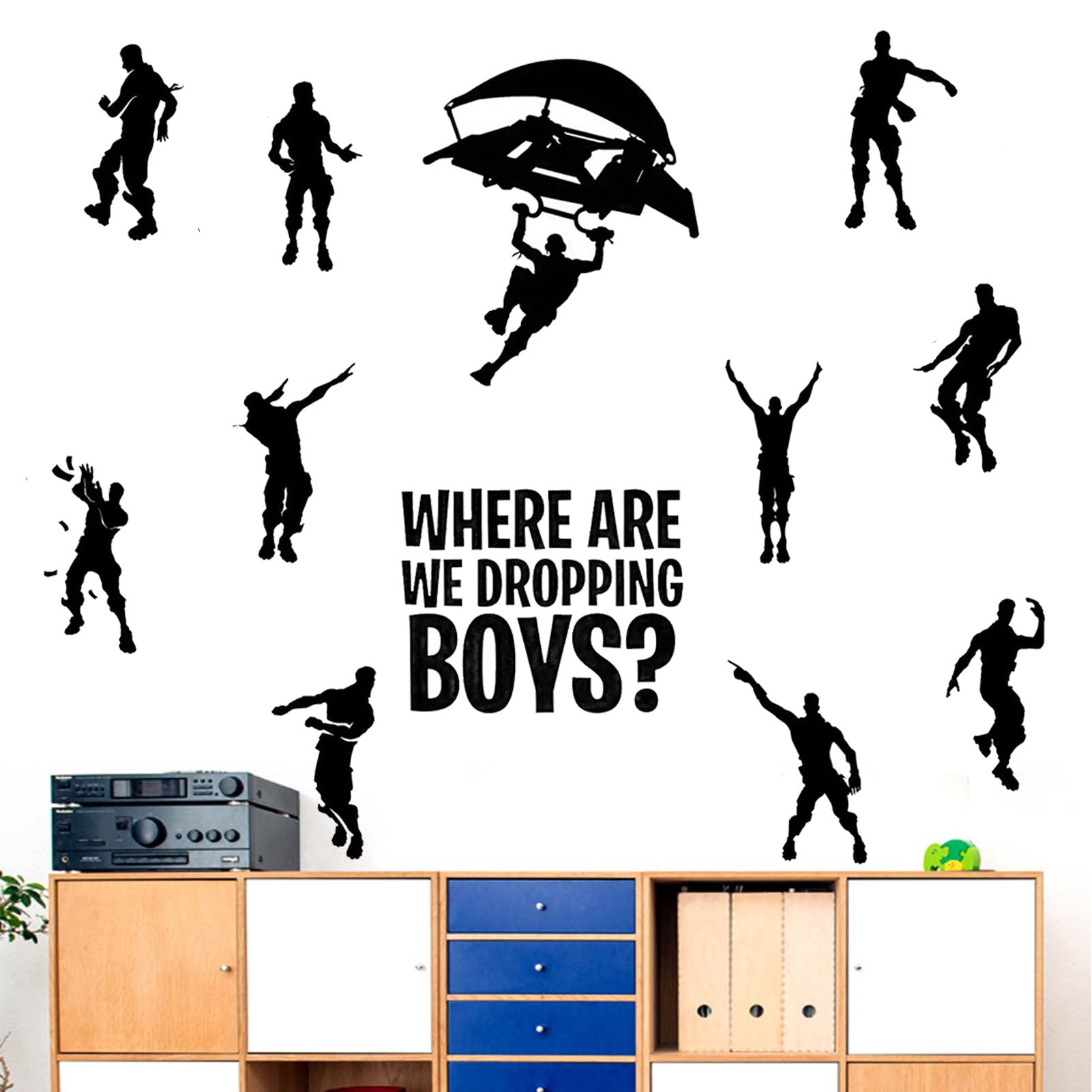 Game Sticker Creative Vinyl Wall Decal Art Poster for Kids Children Bedroom Playroom Gamer Video for Boys Decor-Where are We Dropping Boys(Middle)