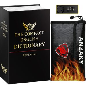 dictionary diversion book safe with combination lock and fireproof money bag, anzaky dictionary storage box for cash safe hidden, money hiding box, secret portable metal compartment safe
