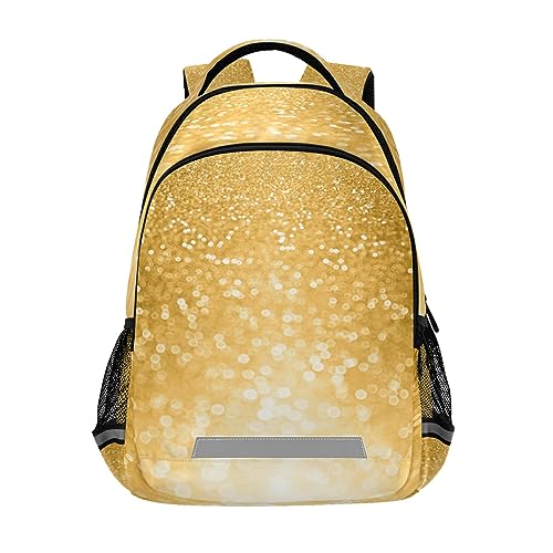 Eionryn Sparkle Gold Glitter Backpack Yellow Bling Laptop Backpacks Book Bags Water Resistant Daypack Durable College Shoulder Bag Sports Travel Day Pack