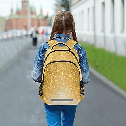 Eionryn Sparkle Gold Glitter Backpack Yellow Bling Laptop Backpacks Book Bags Water Resistant Daypack Durable College Shoulder Bag Sports Travel Day Pack