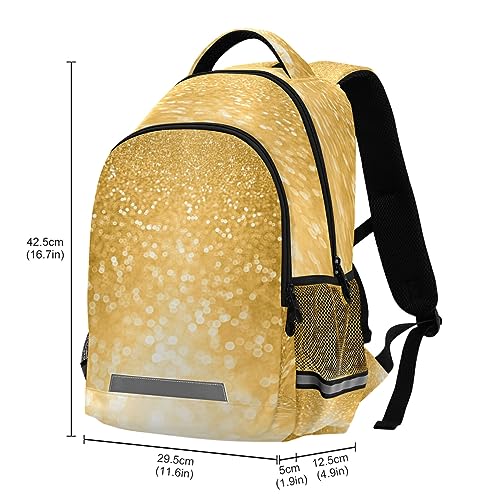 Eionryn Sparkle Gold Glitter Backpack Yellow Bling Laptop Backpacks Book Bags Water Resistant Daypack Durable College Shoulder Bag Sports Travel Day Pack