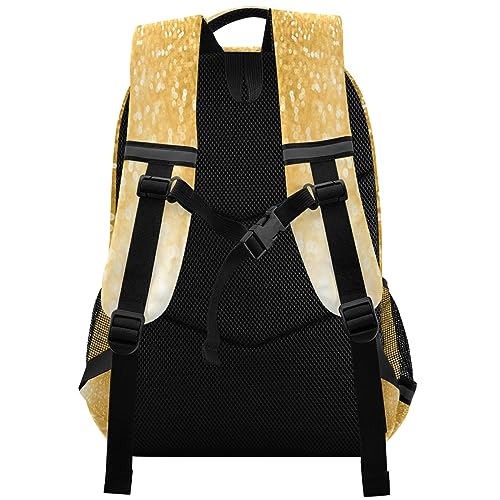 Eionryn Sparkle Gold Glitter Backpack Yellow Bling Laptop Backpacks Book Bags Water Resistant Daypack Durable College Shoulder Bag Sports Travel Day Pack