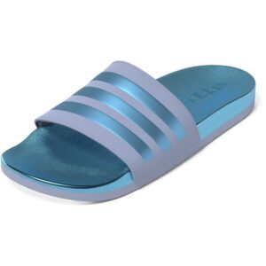 adidas Women's Adilette Comfort Slides Sandal, Blue Dawn/Blue Fusion Metallic/Blue Dawn, 5