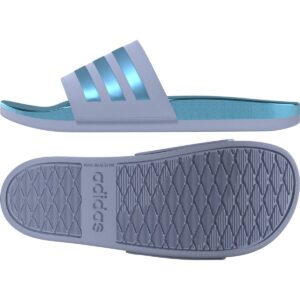 adidas Women's Adilette Comfort Slides Sandal, Blue Dawn/Blue Fusion Metallic/Blue Dawn, 5