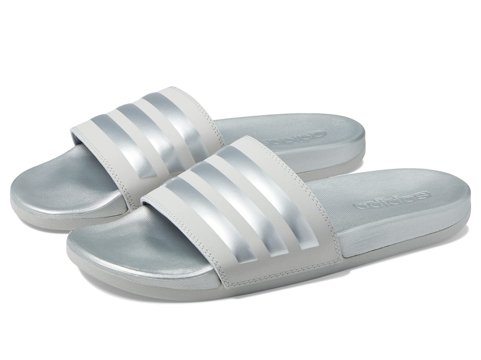 adidas Women's Adilette Comfort Slides Sandal, Grey/Silver Metallic/Grey, 8