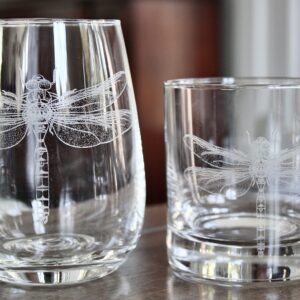 HullSpeed Designs Dragonfly Engraved Stemless Wine Glasses (set of 2)