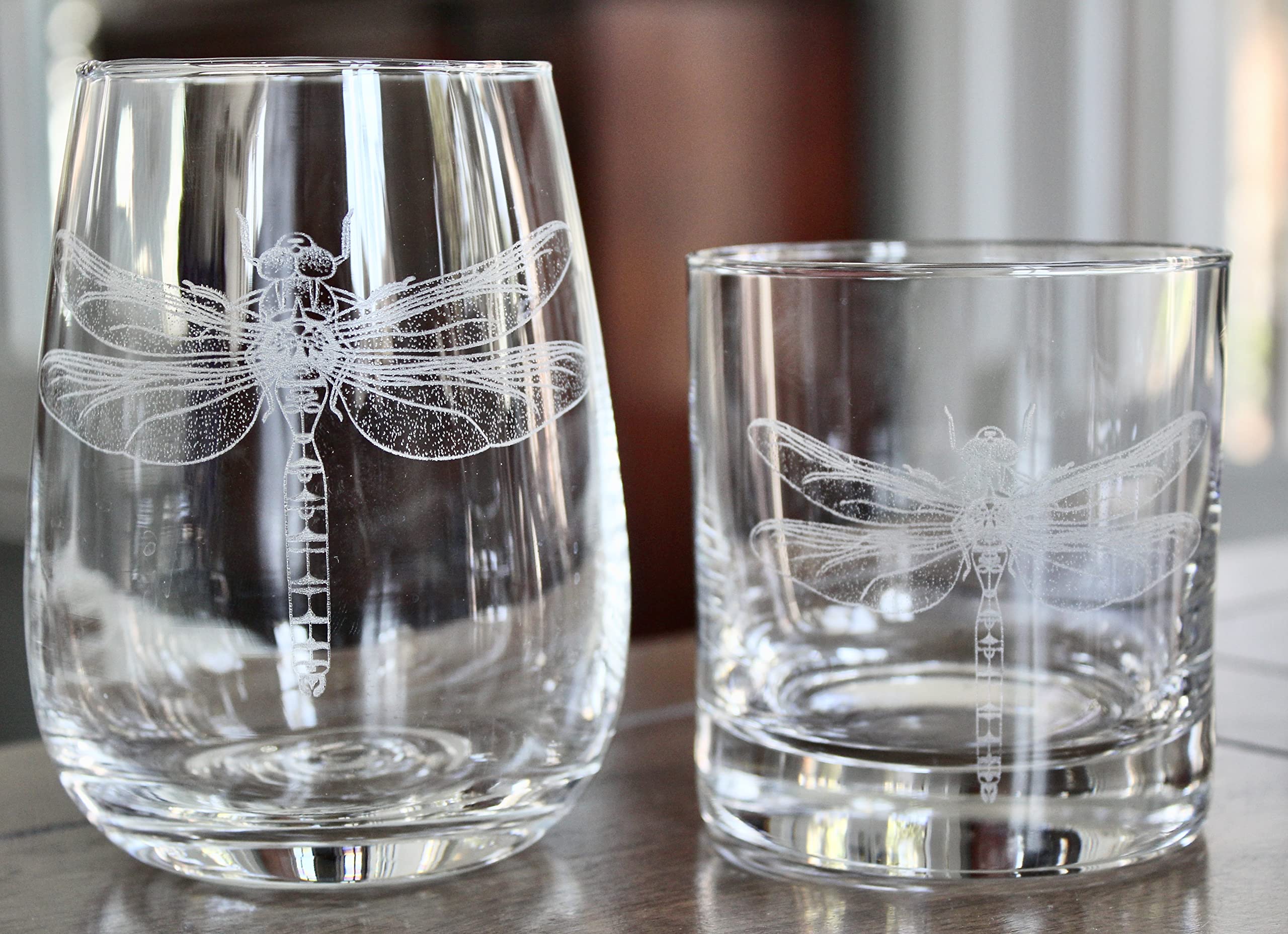 HullSpeed Designs Dragonfly Engraved Stemless Wine Glasses (set of 2)