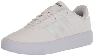 adidas women's court platform skate shoe, white/white/black, 9