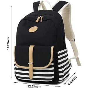 Joyfulife Girls Backpacks, School Backpack for Girls Lightweight Canvas Backpack Student Bookbags Stripe Backpack with Lunch Box 4 in 1