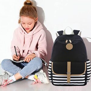 Joyfulife Girls Backpacks, School Backpack for Girls Lightweight Canvas Backpack Student Bookbags Stripe Backpack with Lunch Box 4 in 1