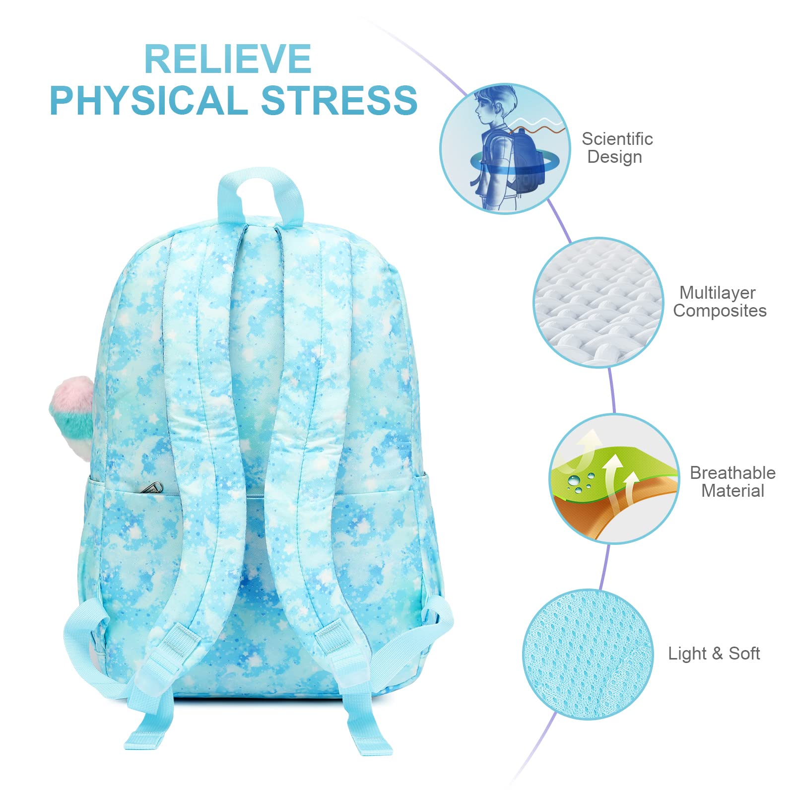 Netlmfg Kids Backpack for Girls Boys | Lightweight Backpack with DIY Cute Accessories | Toddler pack & Casual Bags - Light blue backpack(Girl Boy 6+ Years)