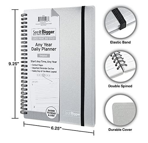 PlanAhead See IT Bigger Undated Daily Planner 9.25” x 6.25” No Monthly Tabs, and SUHEYLA Inspirational Pen "My Life is My Message".