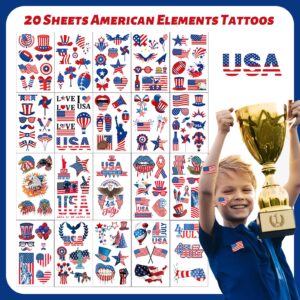 20 Sheets 4th of July Temporary Tattoos for Women – Independence Day Waterproof Body Art Stickers