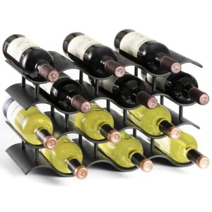 bariboo wave wine bottle holder - wine rack inserts for cabinet that fits 12 bottles, premium plastic countertop wine rack (black, l)