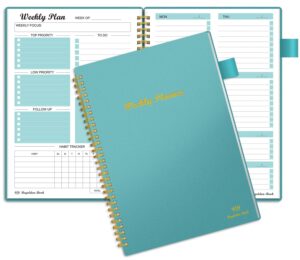 weekly planner undated, weekly goals schedule planner regolden-book to do list notebook calendars organizers habit tracker journal for man & women, spiral binding, pocket, pen loop, 53 weeks (7x10")