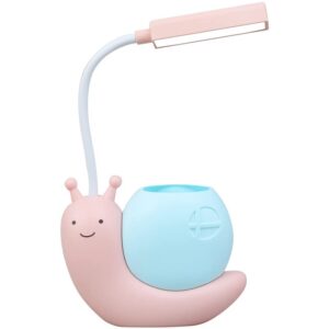 cute kids lamp with pen holder,led desk lamp for child,snail shape usb charging student learning eye protection lamp with 360° bendable adjustable neck pink