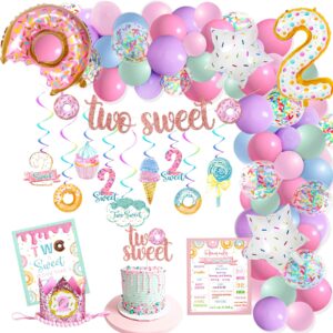 naloner two sweet birthday party decorations, donut decoration, baby second 2nd decorations for girl, banner & cake topper, balloons garland